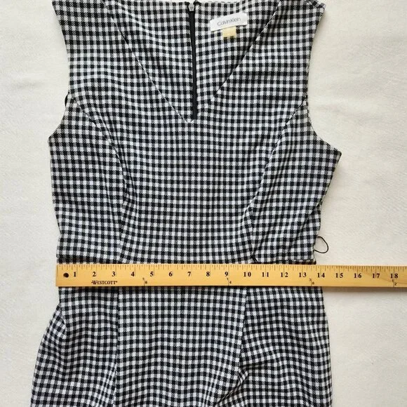 Calvin Klein Black & White Gingham Checkered Sleeveless Jumpsuit Fall Work - Picture 14 of 14